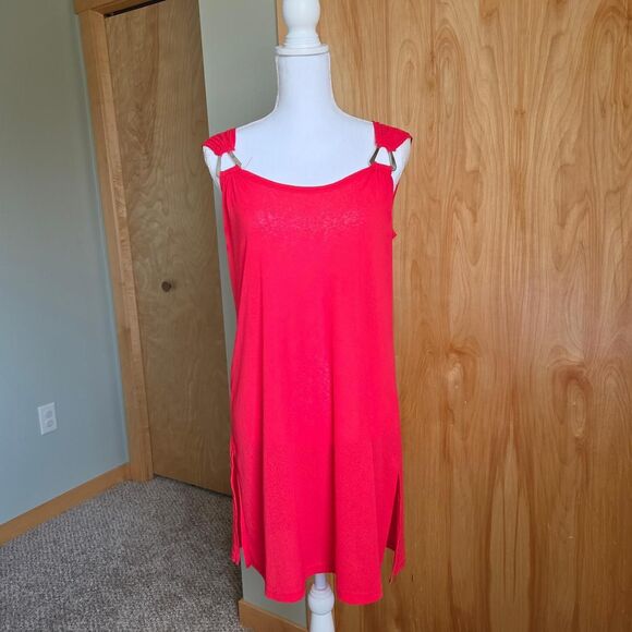 Vintage 90s Red Swim Cover Up silver buckle - Picture 1 of 6